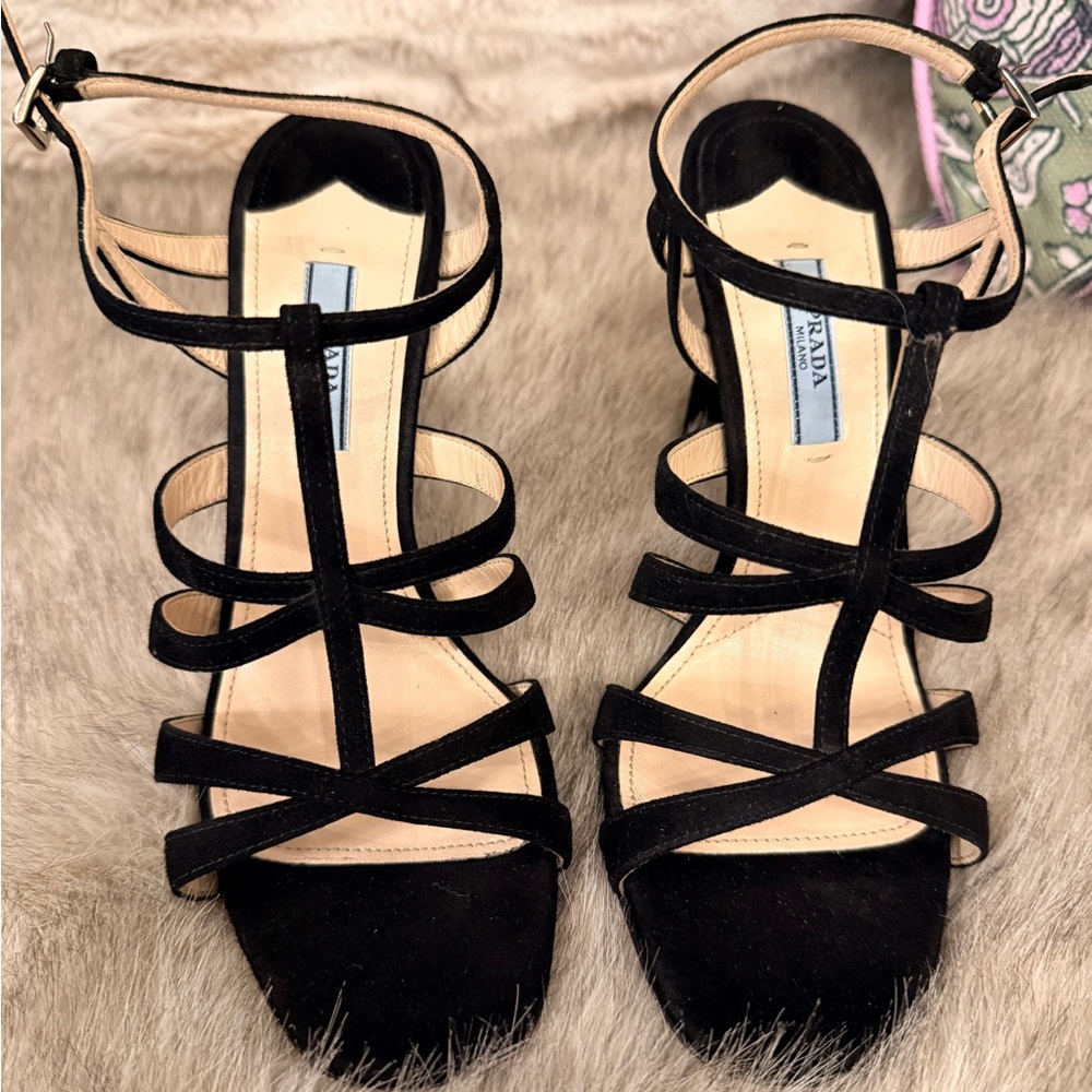 Prada Black Strappy Heels